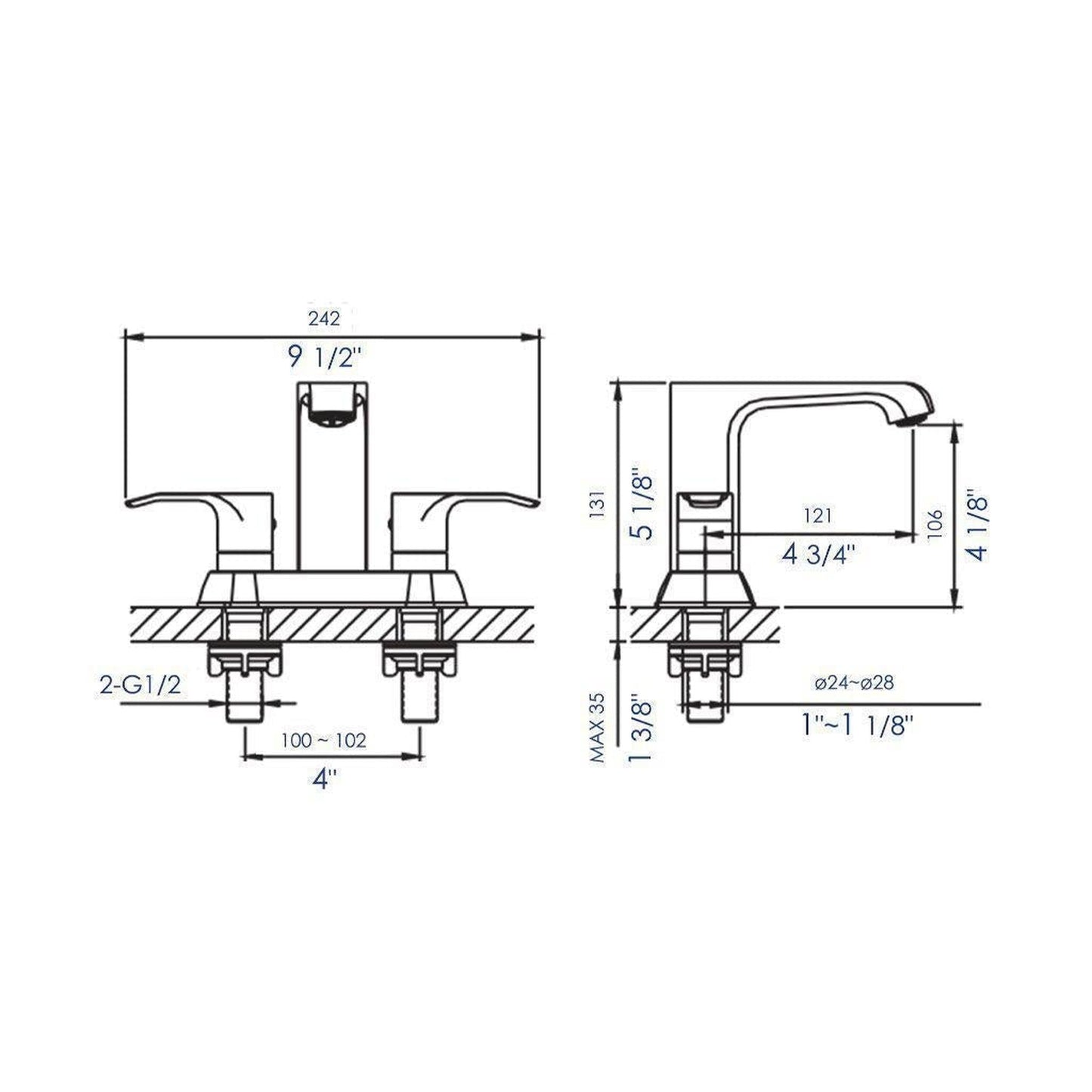 ALFI Brand AB1493-PC Polished Chrome Centerset Brass Bathroom Sink Faucet With Two Lever Handles