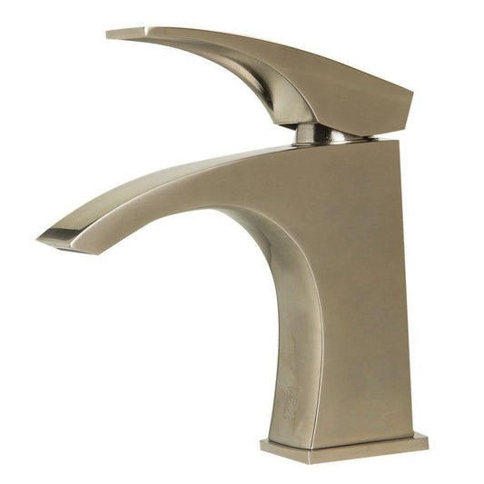 ALFI Brand AB1586-BN Brushed Nickel Single Hole Curved Spout Brass Bathroom Sink Faucet With Single Lever