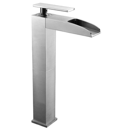 ALFI Brand AB1597-BN Brushed Nickel Vessel Waterfall Spout Brass Bathroom Sink Faucet With Single Lever