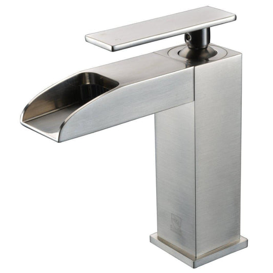ALFI Brand AB1598-BN Brushed Nickel Single Hole Waterfall Brass Bathroom Sink Faucet With Single Lever