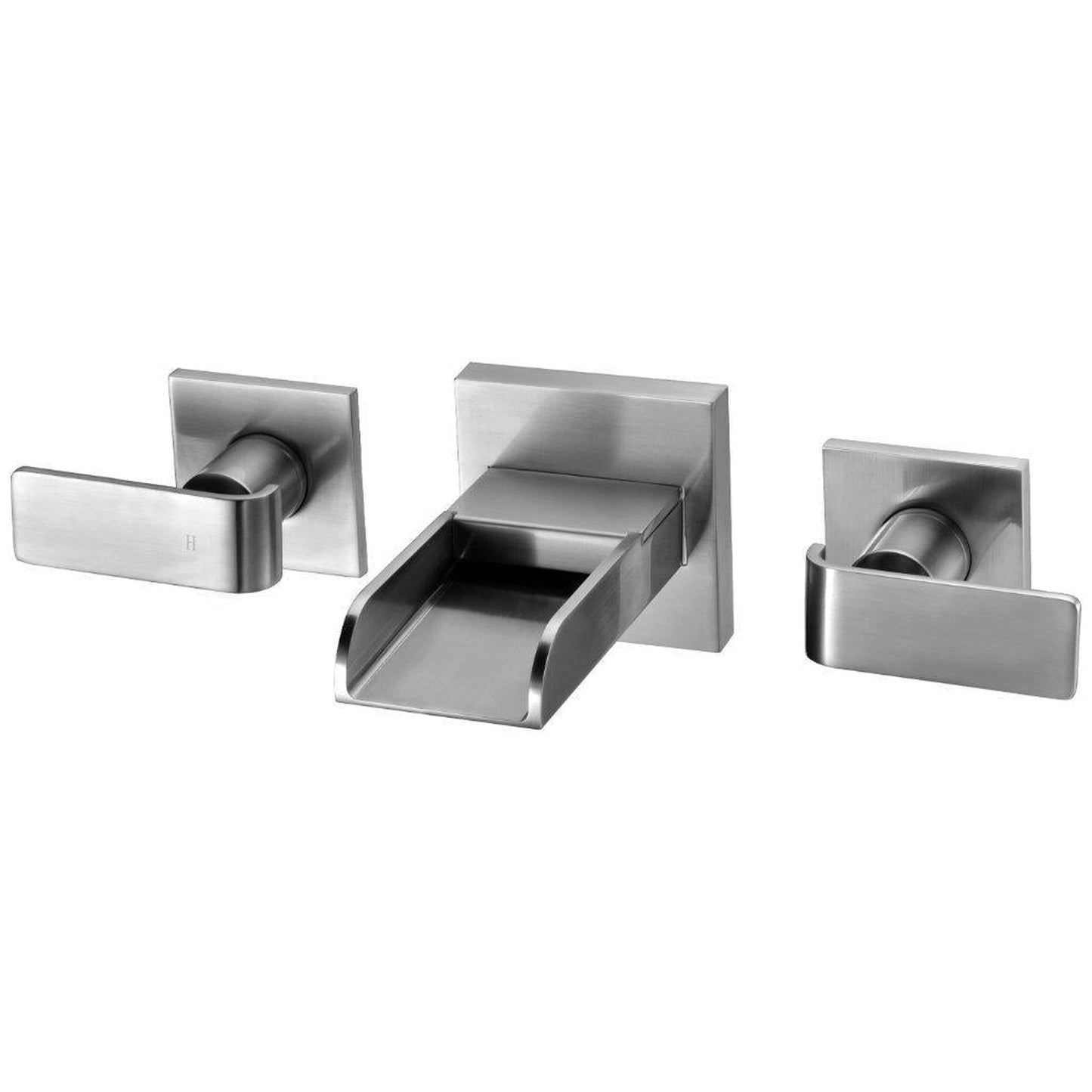ALFI Brand AB1796-BN Brushed Nickel Wall-Mounted Widespread Waterfall Spout Brass Bathroom Sink Faucet With Two Lever Handles