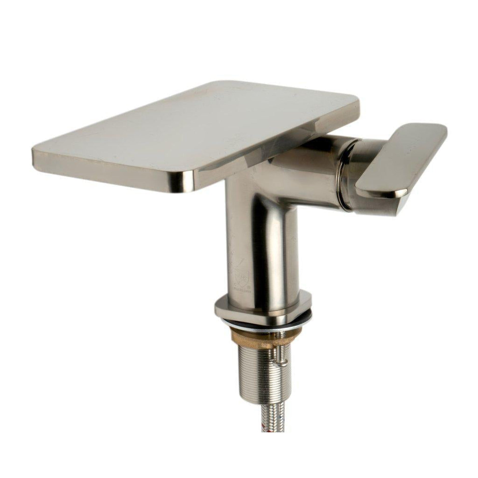 ALFI Brand AB1882-BN Brushed Nickel Single Hole Flat Rectangle Shelf Spout Brass Bathroom Sink Faucet With Single Lever