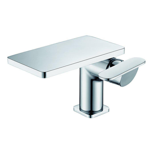 ALFI Brand AB1882-PC Polished Chrome Single Hole Flat Rectangle Shelf Spout Brass Bathroom Sink Faucet With Single Lever