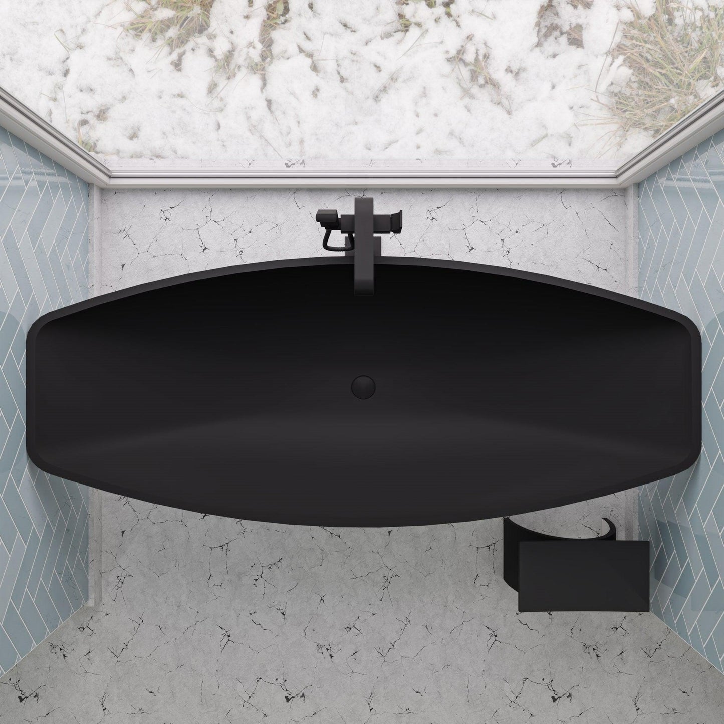 ALFI Brand AB2180-BM Black Matte Single Lever Floor Mounted Tub Filler Mixer With Hand Held Shower Head