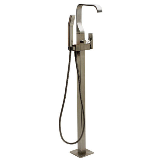 ALFI Brand AB2180-BN Brushed Nickel Floor Mounted Tub Filler Mixer With Hand Held Shower Head and Single Lever