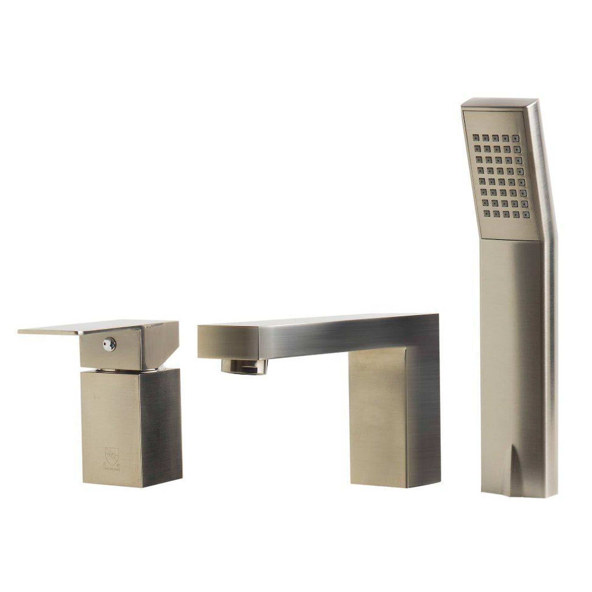 ALFI Brand AB2322-BN Brushed Nickel Deck Mounted Tub Filler With Square Hand Held Shower Head and Single Lever