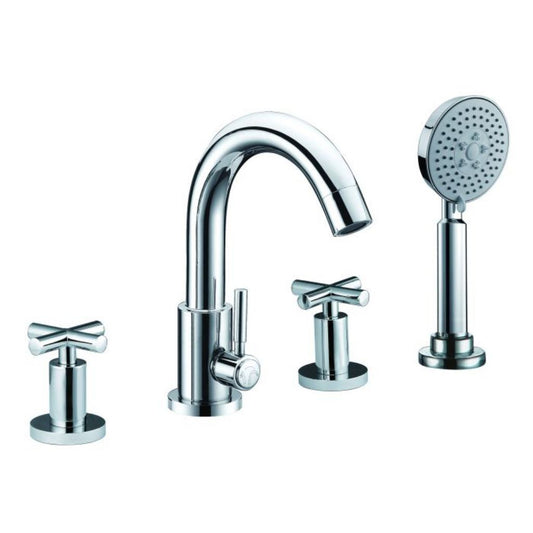 ALFI Brand AB2503-PC Polished Chrome Deck Mounted Tub Filler With Round Hand Held Showerhead