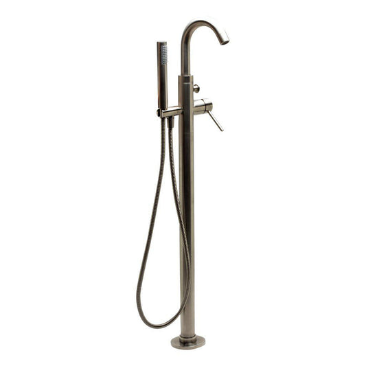 ALFI Brand AB2534-BN Brushed Nickel Single Lever Floor Mounted Tub Filler Mixer With Hand Held Shower Head