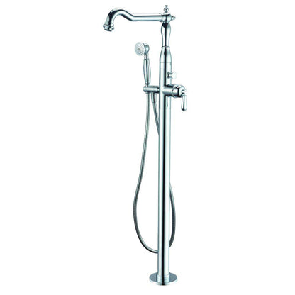 ALFI Brand AB2553-PC Polished Chrome Floor Mounted Bath Tub Filler With Round Hand Held Shower Head
