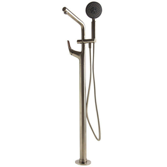 ALFI Brand AB2758-BN Brushed Nickel Floor Mounted Tub Filler + Mixer With Round Hand Held Shower Head