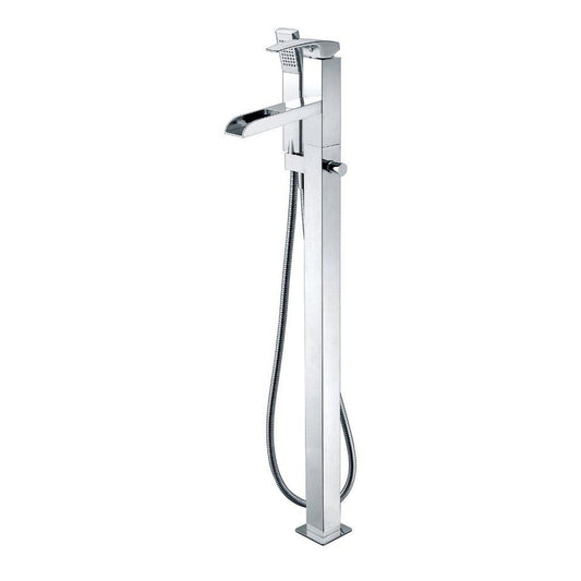 ALFI Brand AB2843-PC Polished Chrome Single Hole Floor Mounted Waterfall Tub Filler With Hand Held Shower Head