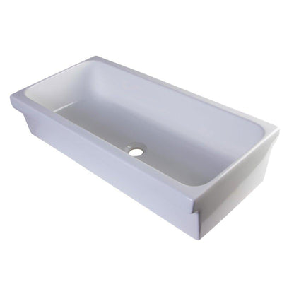 ALFI Brand AB36TR 36" White Above Mount Rectangle Fireclay Trough Bathroom Sink With Overflow