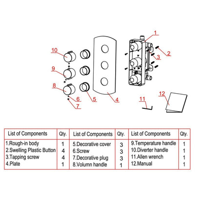 ALFI Brand AB4001-PC Polished Chrome Concealed 3-Way Thermostatic Valve Shower Mixer With Round Knobs