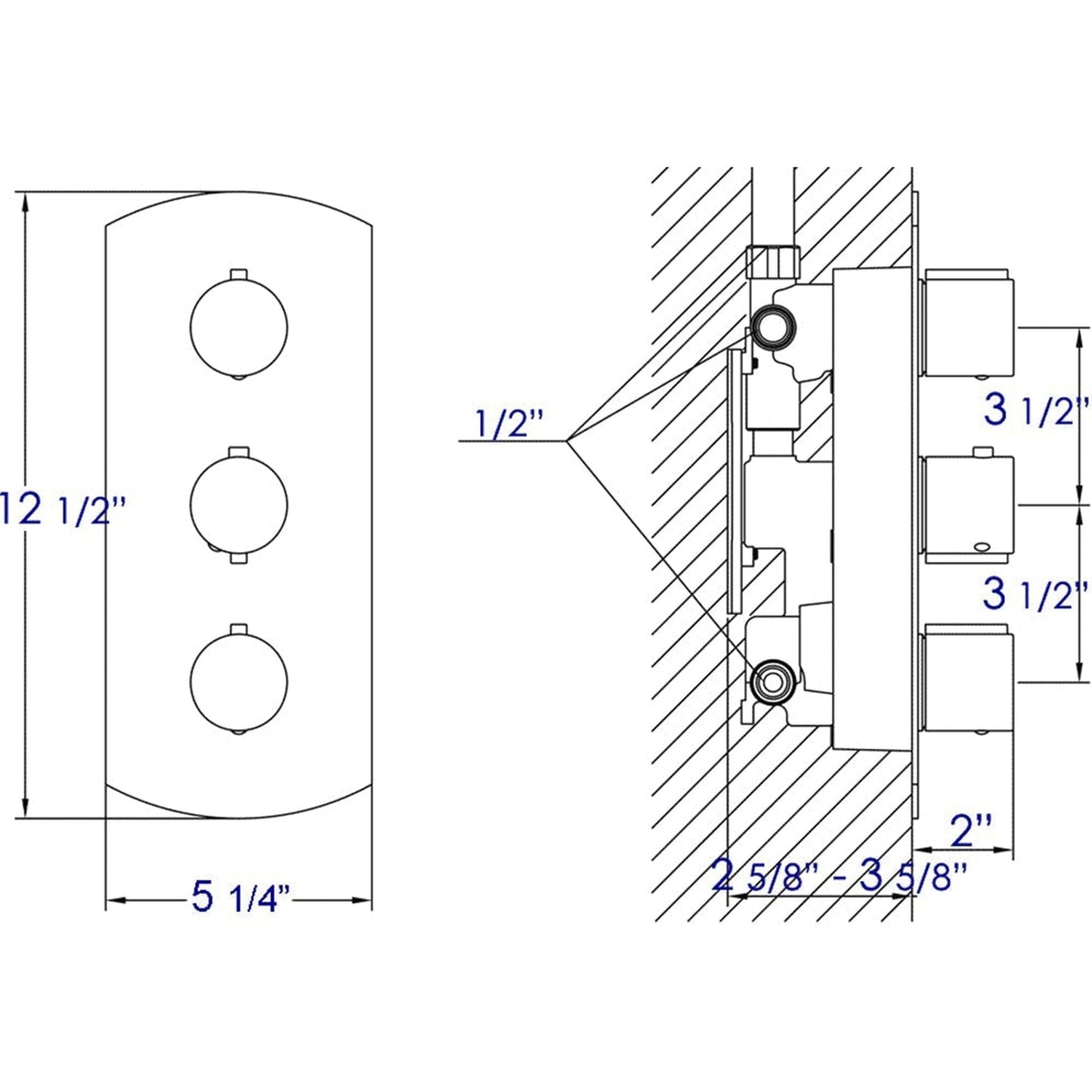 ALFI Brand AB4001-PC Polished Chrome Concealed 3-Way Thermostatic Valve Shower Mixer With Round Knobs