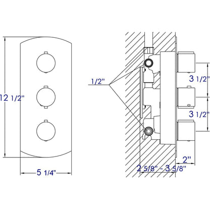 ALFI Brand AB4001-PC Polished Chrome Concealed 3-Way Thermostatic Valve Shower Mixer With Round Knobs