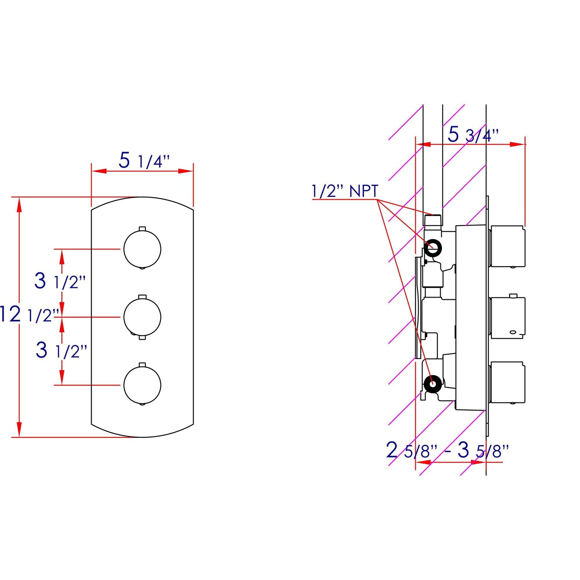 ALFI Brand AB4101-PC Polished Chrome Concealed 4-Way Thermostatic Valve Shower Mixer With Round Knobs