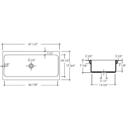 ALFI Brand AB48TR 48" White Above Mount Rectangle Fireclay Trough Bathroom Sink With Overflow