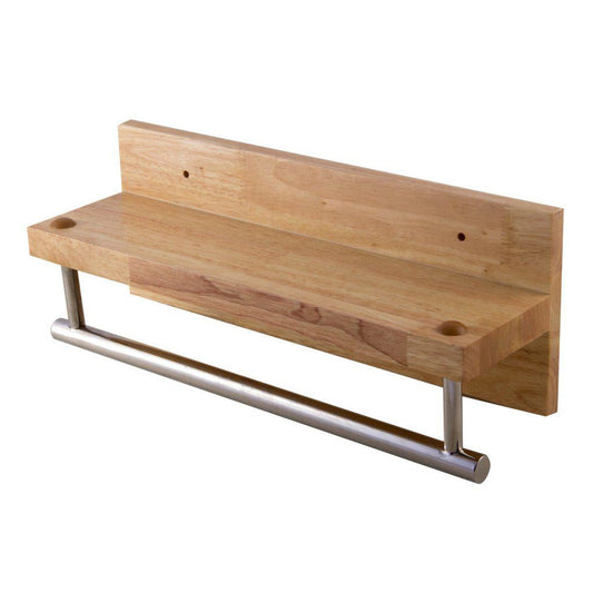 ALFI Brand AB5511 16" Wall-Mounted Wooden Shelf With Chrome Towel Bar