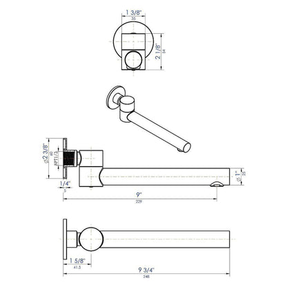 ALFI Brand AB6601-BN Brushed Nickel Wall-Mounted Solid Brass Round Foldable Bathtub Spout