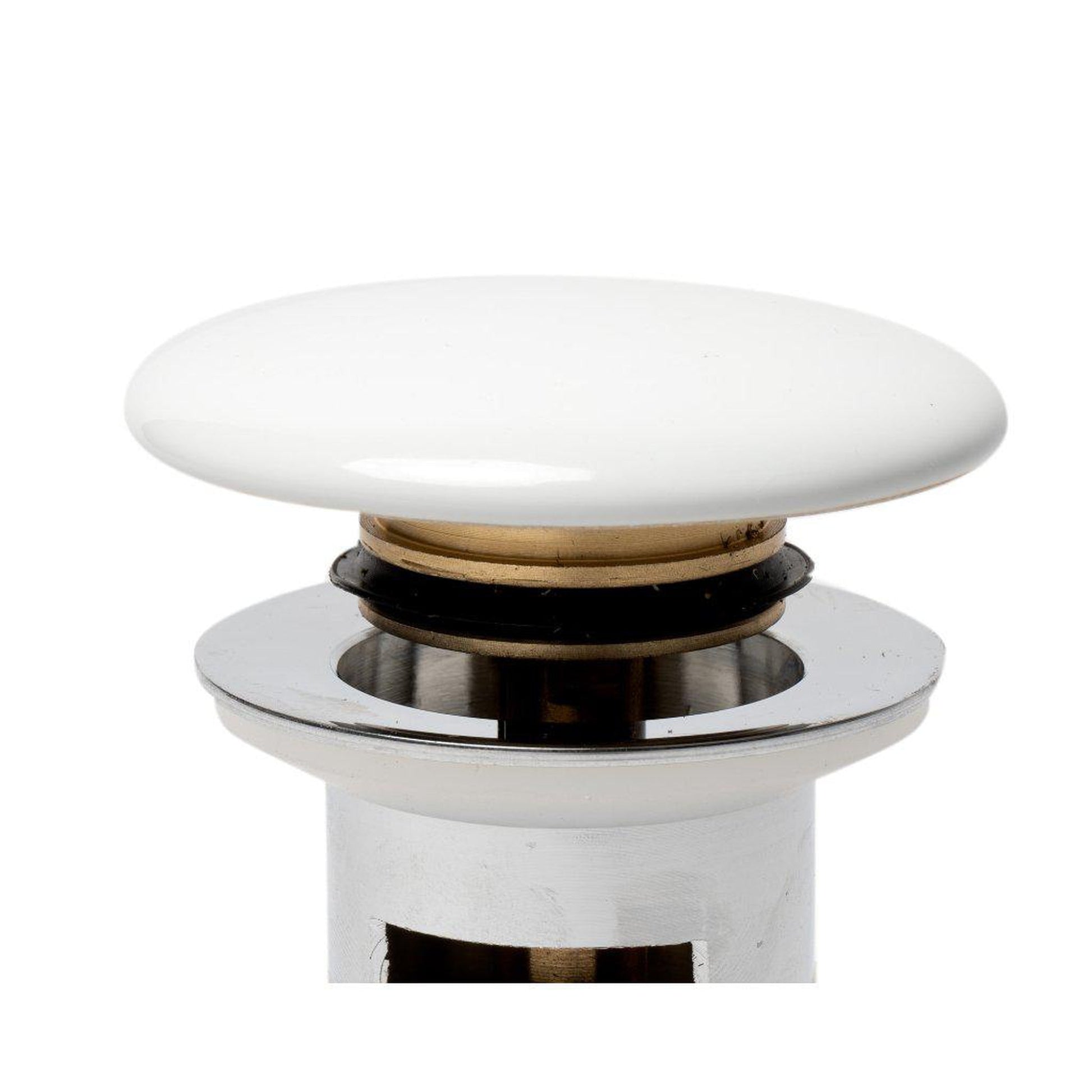 ALFI Brand AB8056-W White Ceramic Mushroom Top Pop Up Bathroom Sink Drain With Overflow