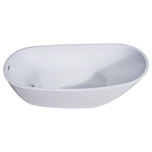 ALFI Brand AB8826 68" One Person Freestanding White Oval Acrylic Soaking Bathtub