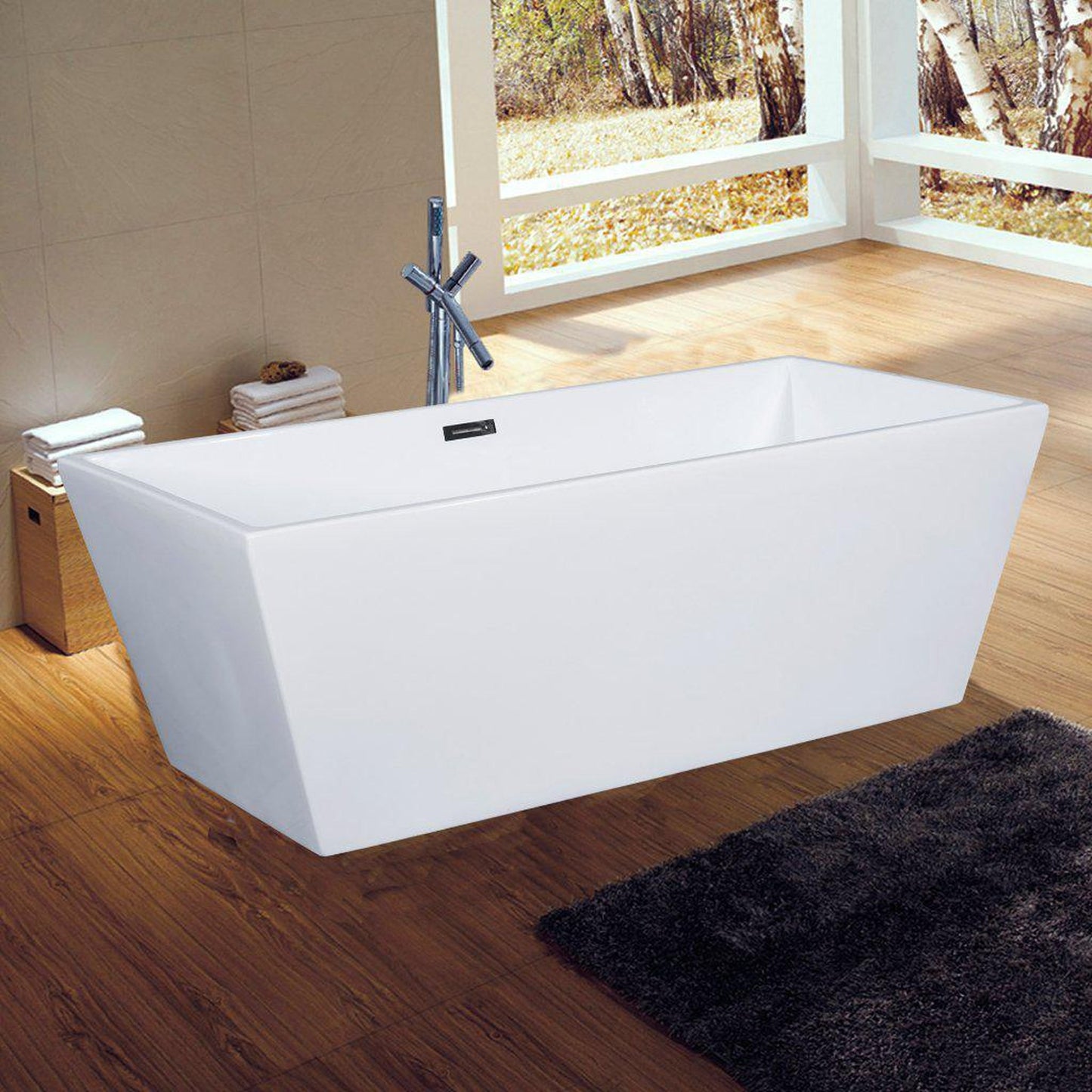ALFI Brand AB8833 59" One Person Freestanding White Rectangle Acrylic Soaking Bathtub