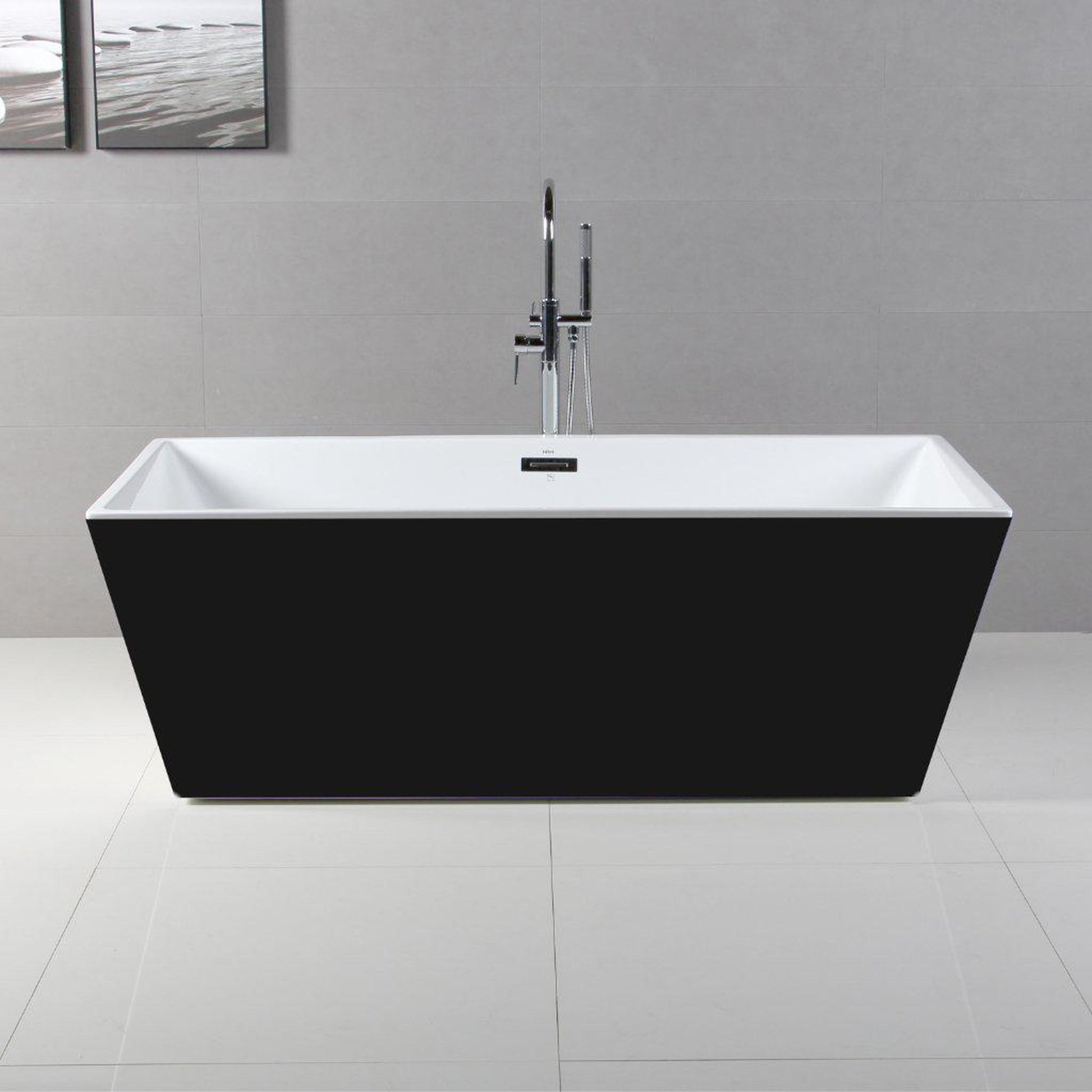 ALFI Brand AB8834 59" One Person Freestanding Black & White Rectangle Acrylic Soaking Bathtub