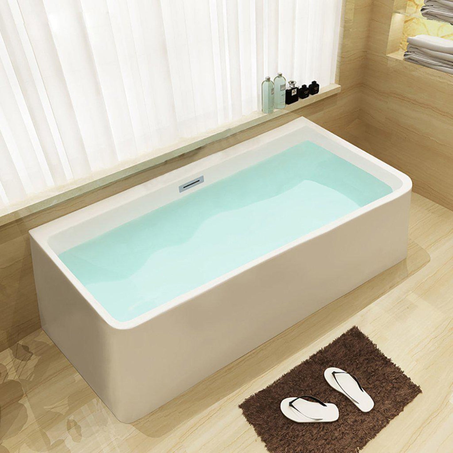 ALFI Brand AB8859 67" One Person Freestanding White Rectangle Acrylic Soaking Bathtub