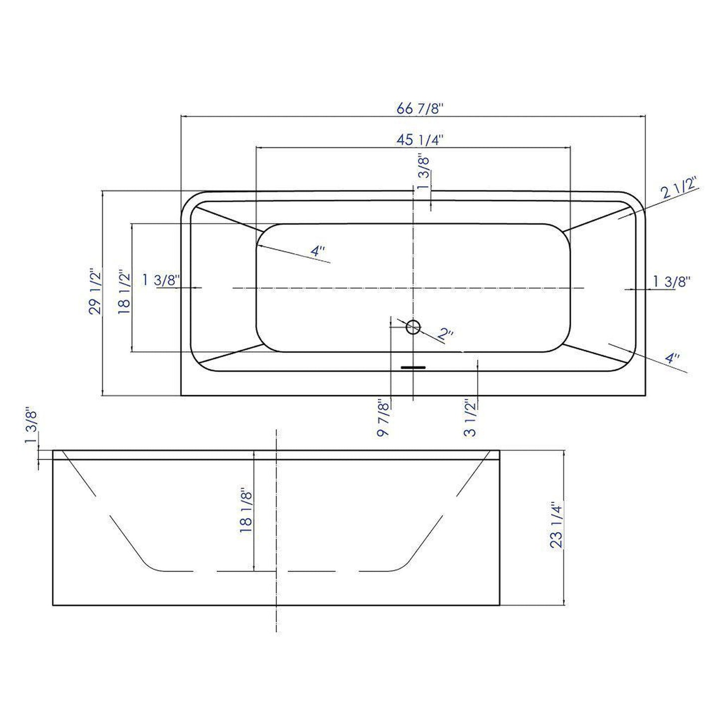 ALFI Brand AB8859 67" One Person Freestanding White Rectangle Acrylic Soaking Bathtub