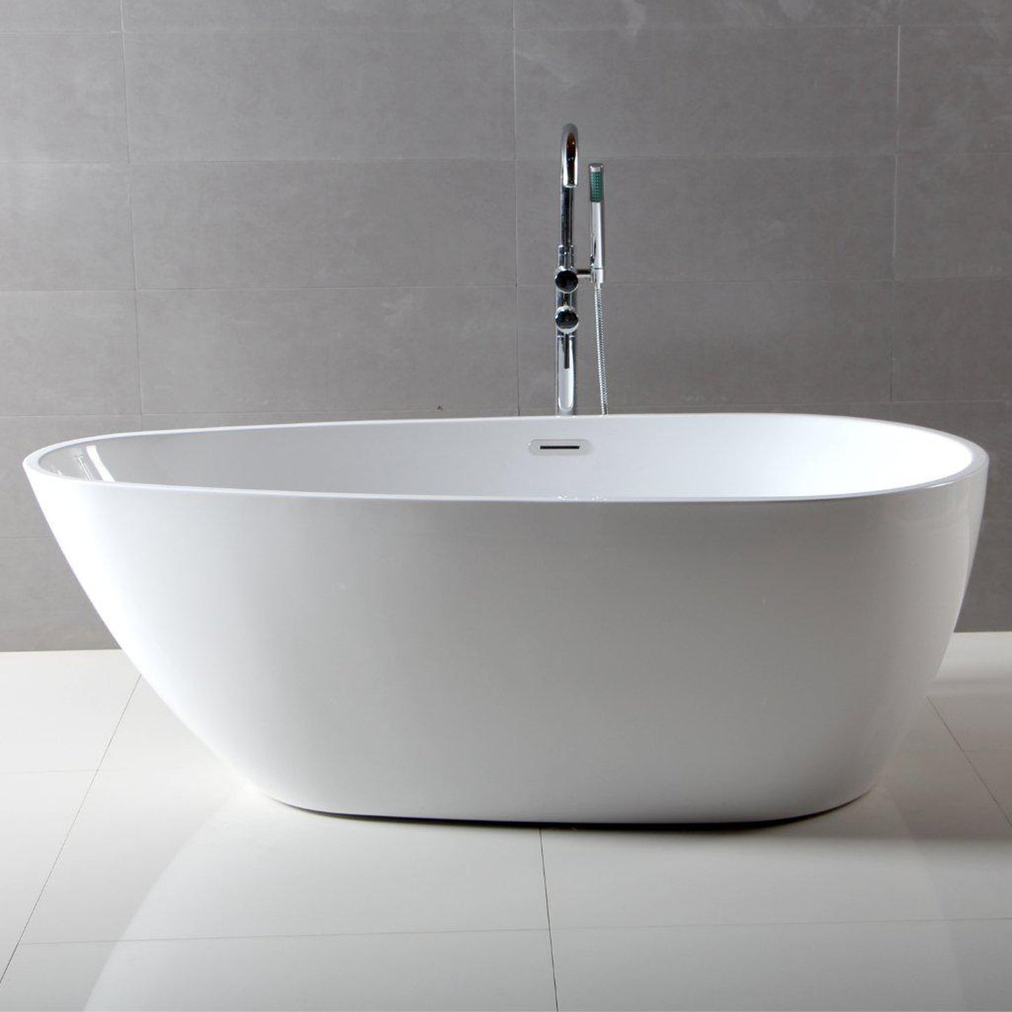ALFI Brand AB8861 59" One Person Freestanding White Oval Acrylic Soaking Bathtub