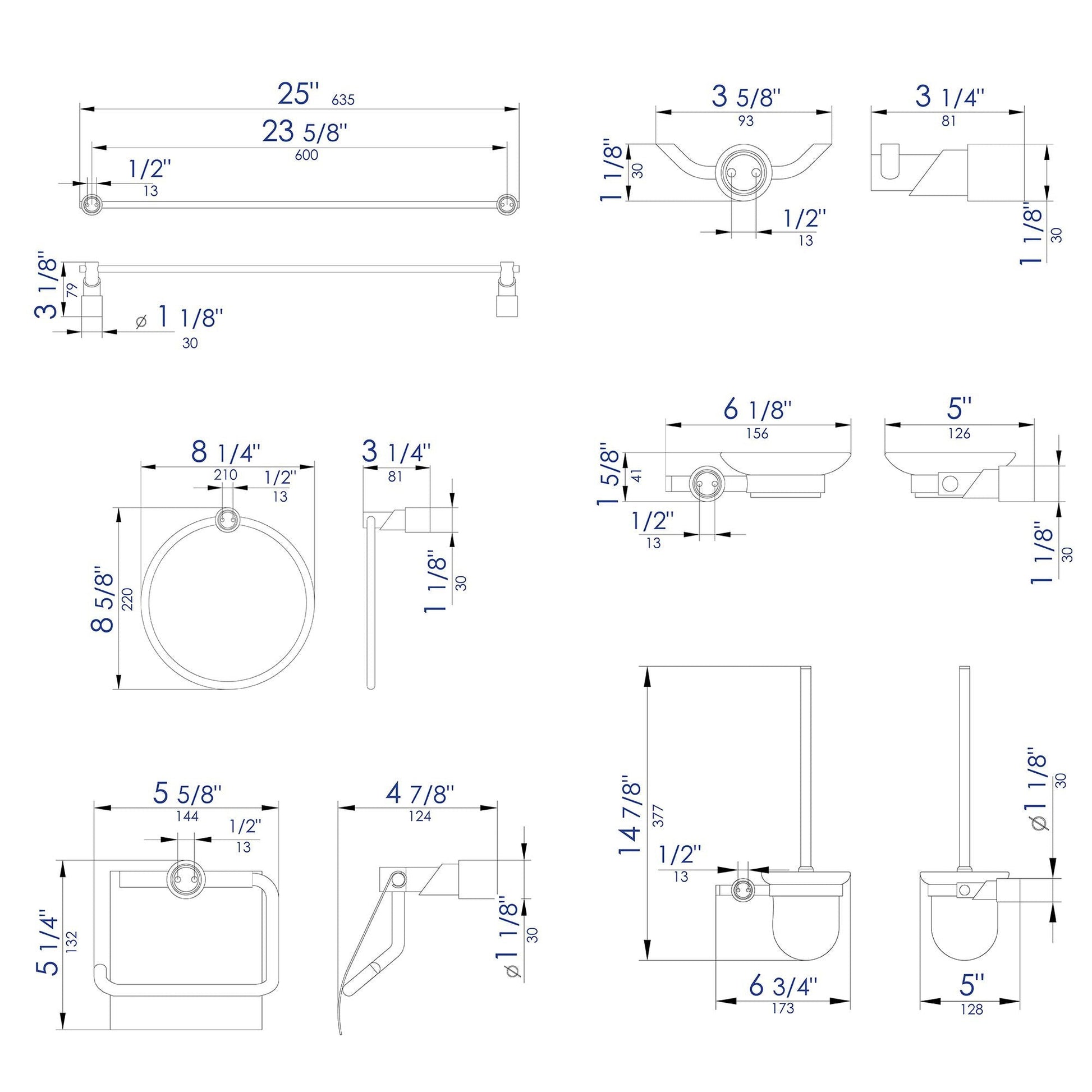 ALFI Brand AB9508-BN Brushed Nickel 6 Piece Matching Bathroom Accessory Set