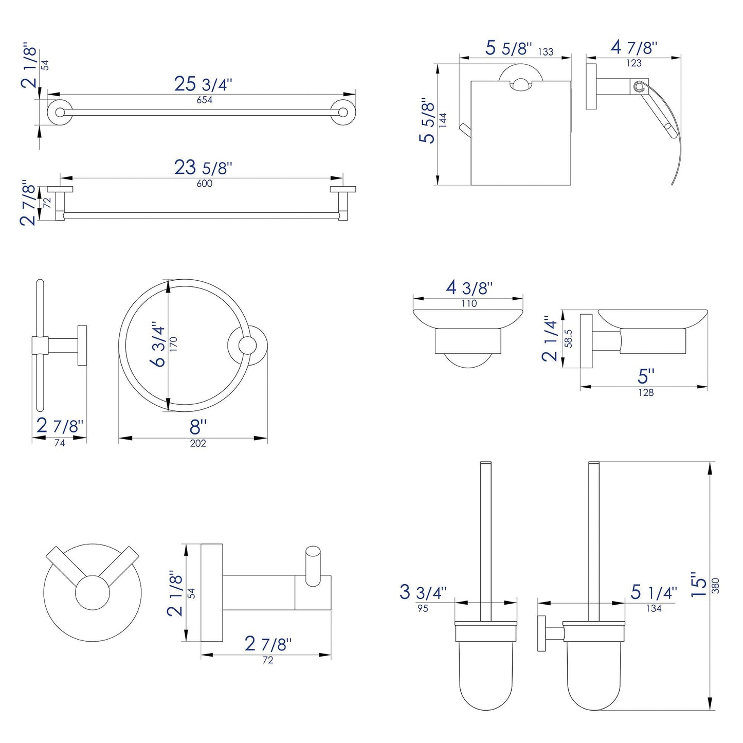 ALFI Brand AB9513-BN Brushed Nickel 6 Piece Matching Bathroom Accessory Set