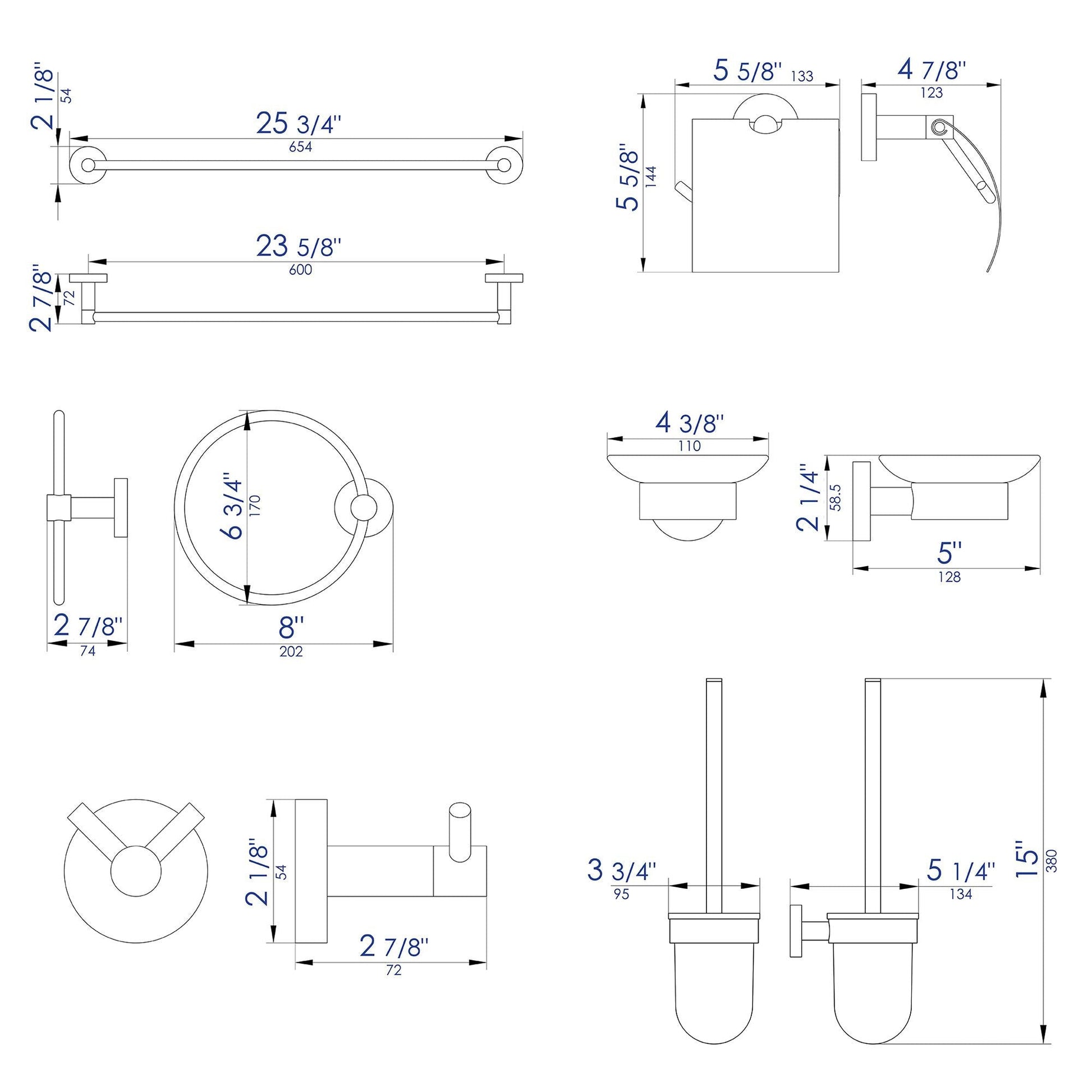 ALFI Brand AB9513-BN Brushed Nickel 6 Piece Matching Bathroom Accessory Set