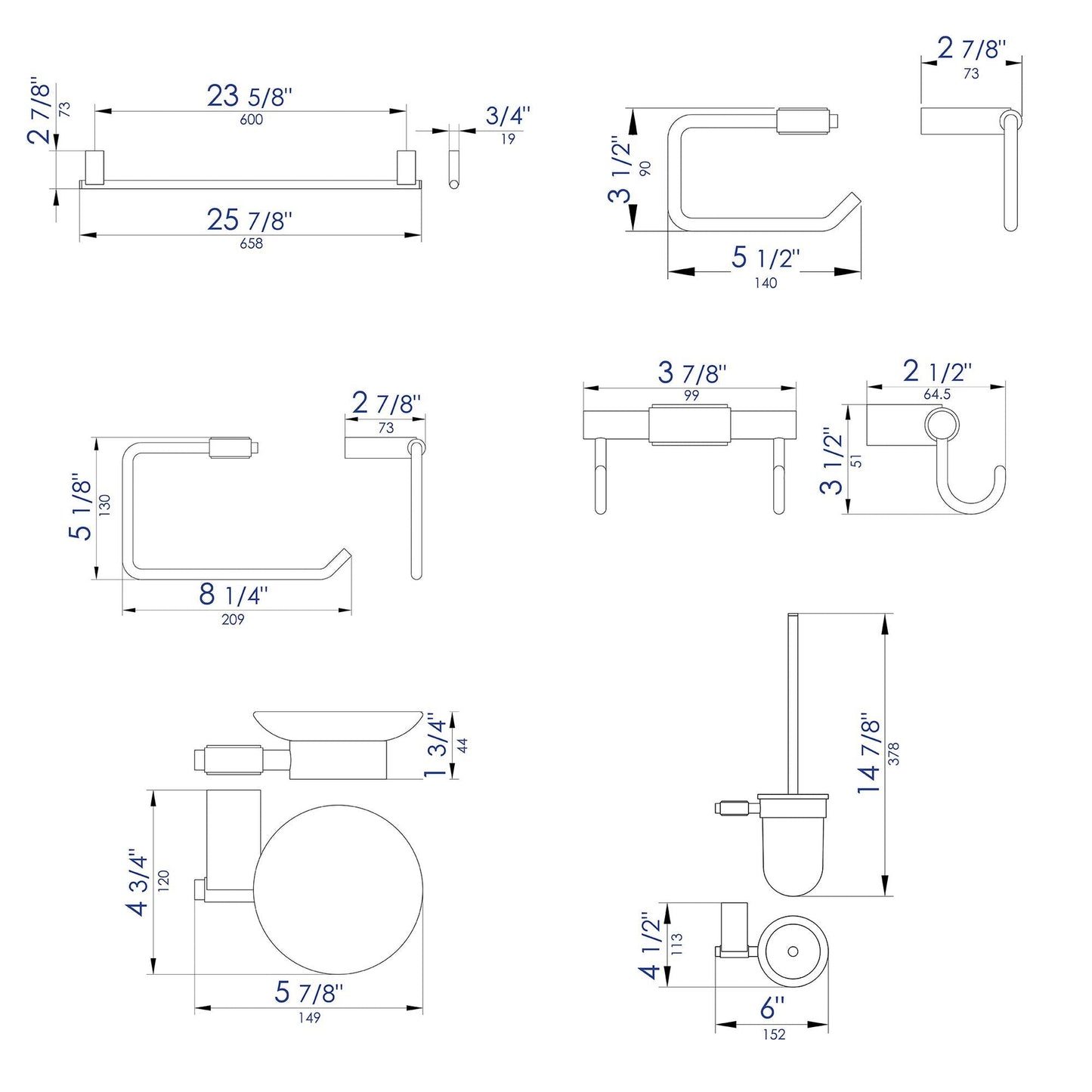 ALFI Brand AB9515-BN Brushed Nickel 6 Piece Matching Bathroom Accessory Set