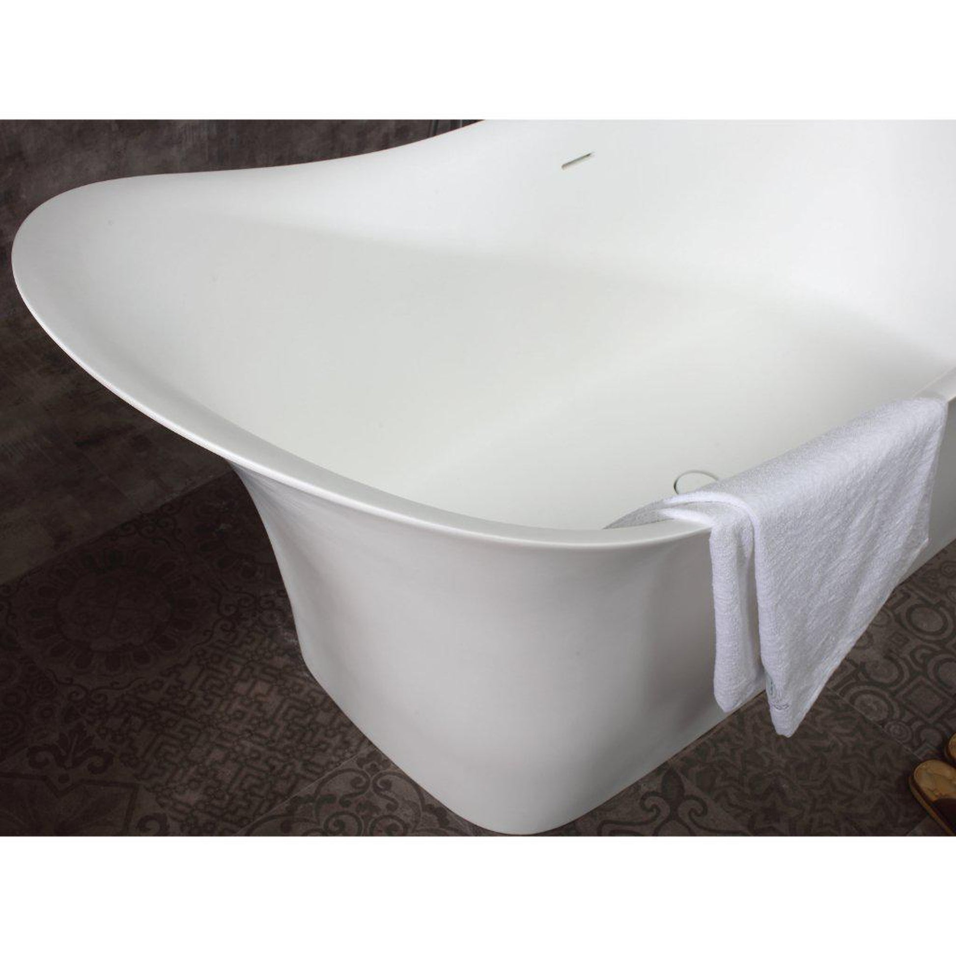 ALFI Brand AB9915 74" One Person Freestanding White Solid Surface Smooth Resin Soaking Slipper Bathtub