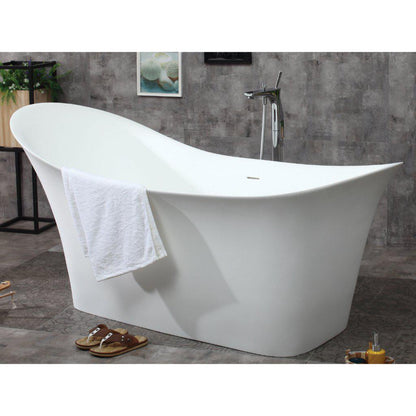 ALFI Brand AB9915 74" One Person Freestanding White Solid Surface Smooth Resin Soaking Slipper Bathtub