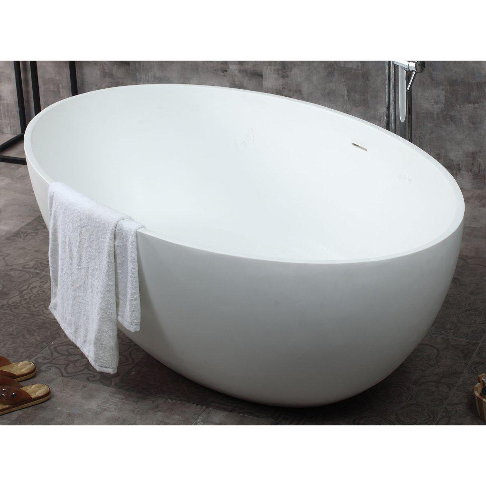 ALFI Brand AB9941 67" One Person Freestanding White Oval Solid Surface Smooth Resin Soaking Bathtub