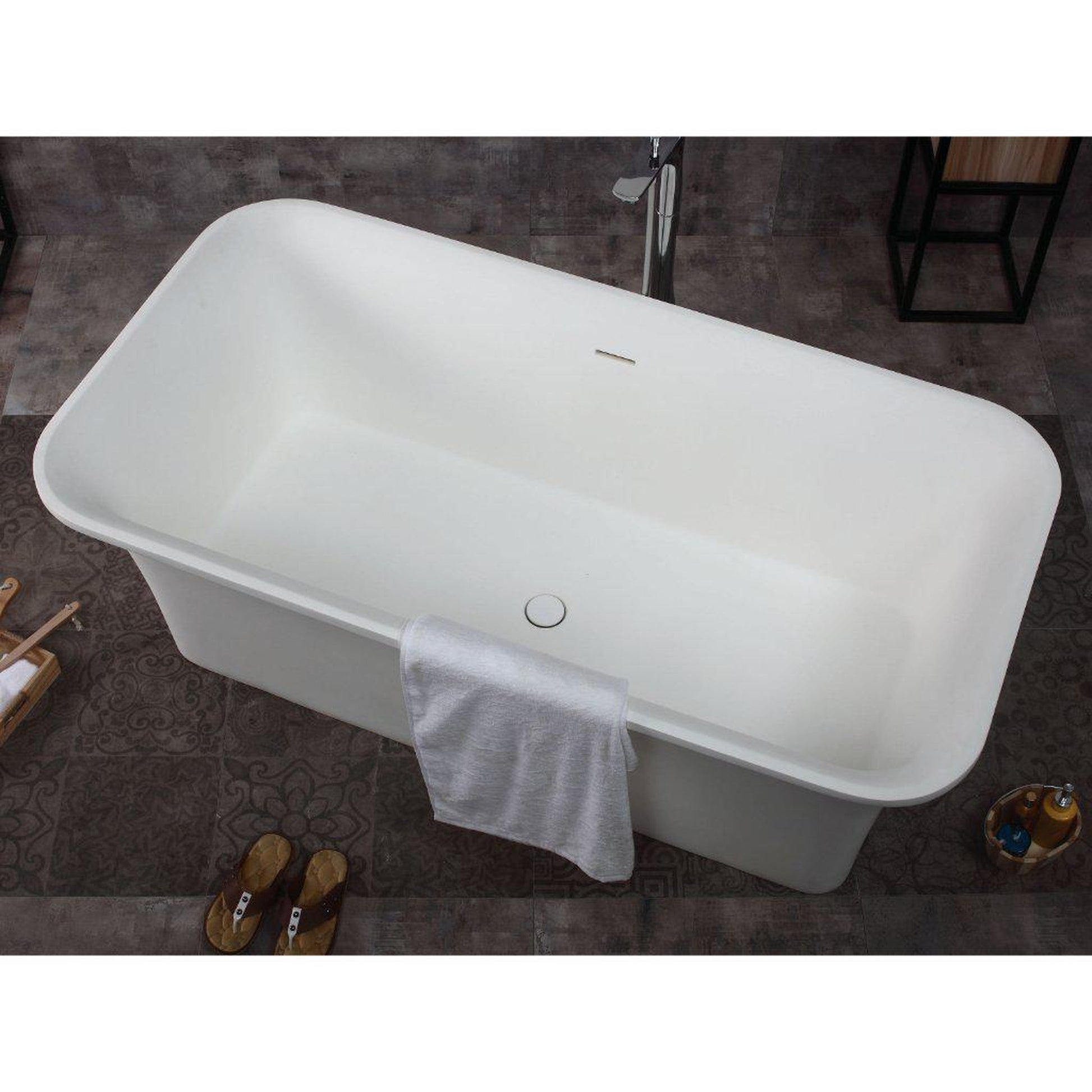 ALFI Brand AB9942 67" One Person Freestanding White Rectangle Solid Surface Smooth Resin Soaking Bathtub