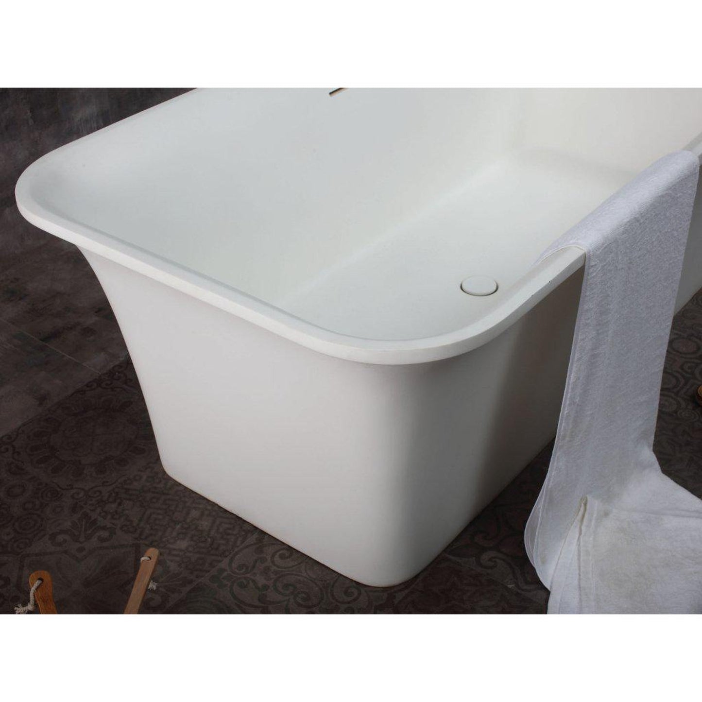 ALFI Brand AB9942 67" One Person Freestanding White Rectangle Solid Surface Smooth Resin Soaking Bathtub