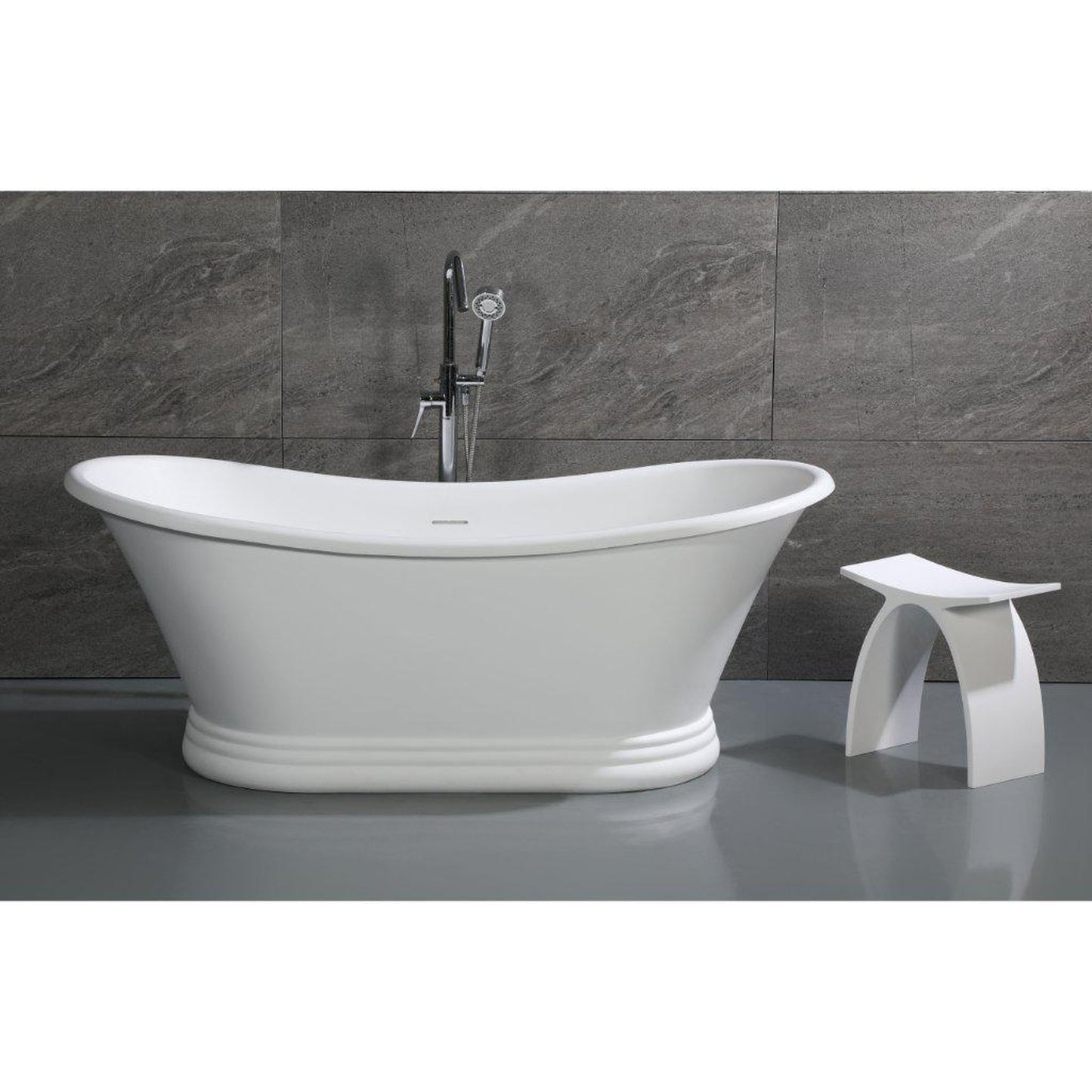 ALFI Brand AB9950 67" One Person Freestanding White Matte Pedestal Solid Surface Resin Bathtub