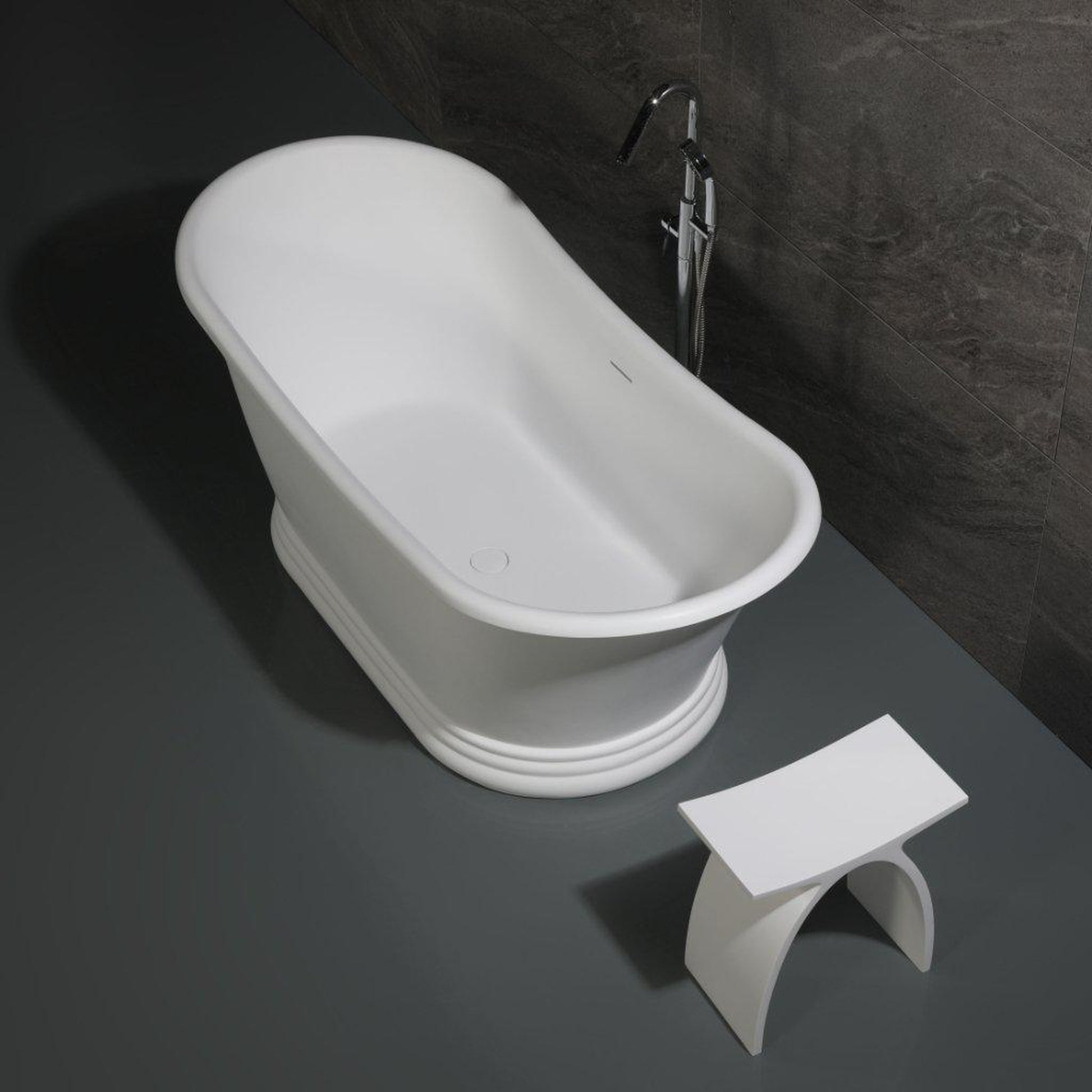 ALFI Brand AB9950 67" One Person Freestanding White Matte Pedestal Solid Surface Resin Bathtub