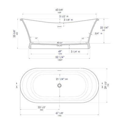 ALFI Brand AB9950 67" One Person Freestanding White Matte Pedestal Solid Surface Resin Bathtub