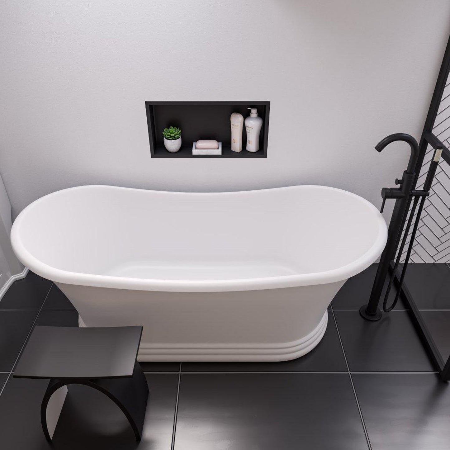 ALFI Brand AB9950 67" One Person Freestanding White Matte Pedestal Solid Surface Resin Bathtub