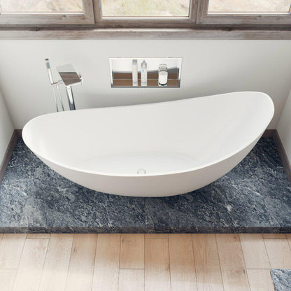 ALFI Brand AB9951 73" One Person Freestanding White Solid Surface Smooth Resin Soaking Slipper Bathtub