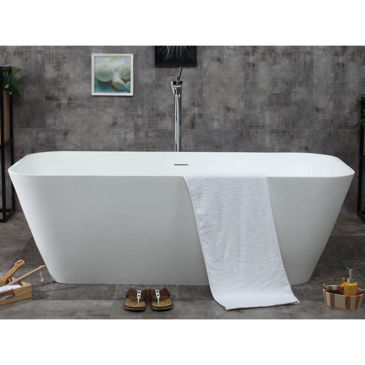 ALFI Brand AB9952 67" One Person Freestanding White Rectangle Solid Surface Smooth Resin Soaking Bathtub