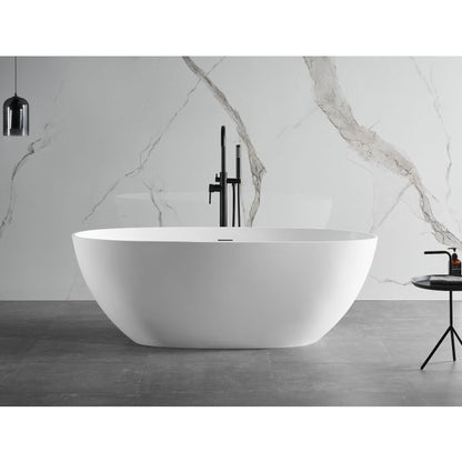 ALFI Brand AB9975 59" White Oval Solid Surface Resin Soaking Bathtub