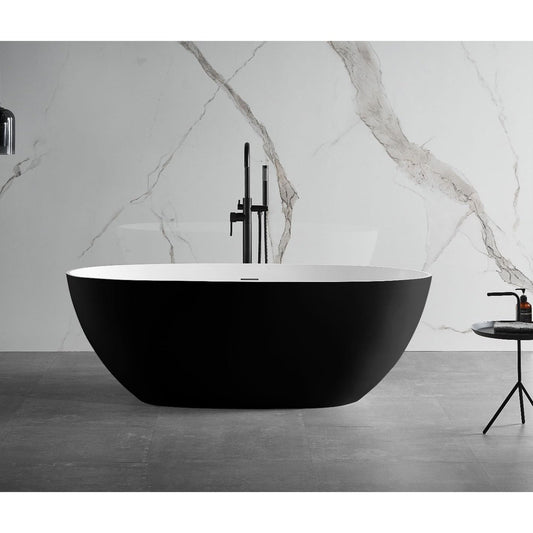 ALFI Brand AB9975BM 59" Black & White Matte Oval Solid Surface Resin Soaking Bathtub