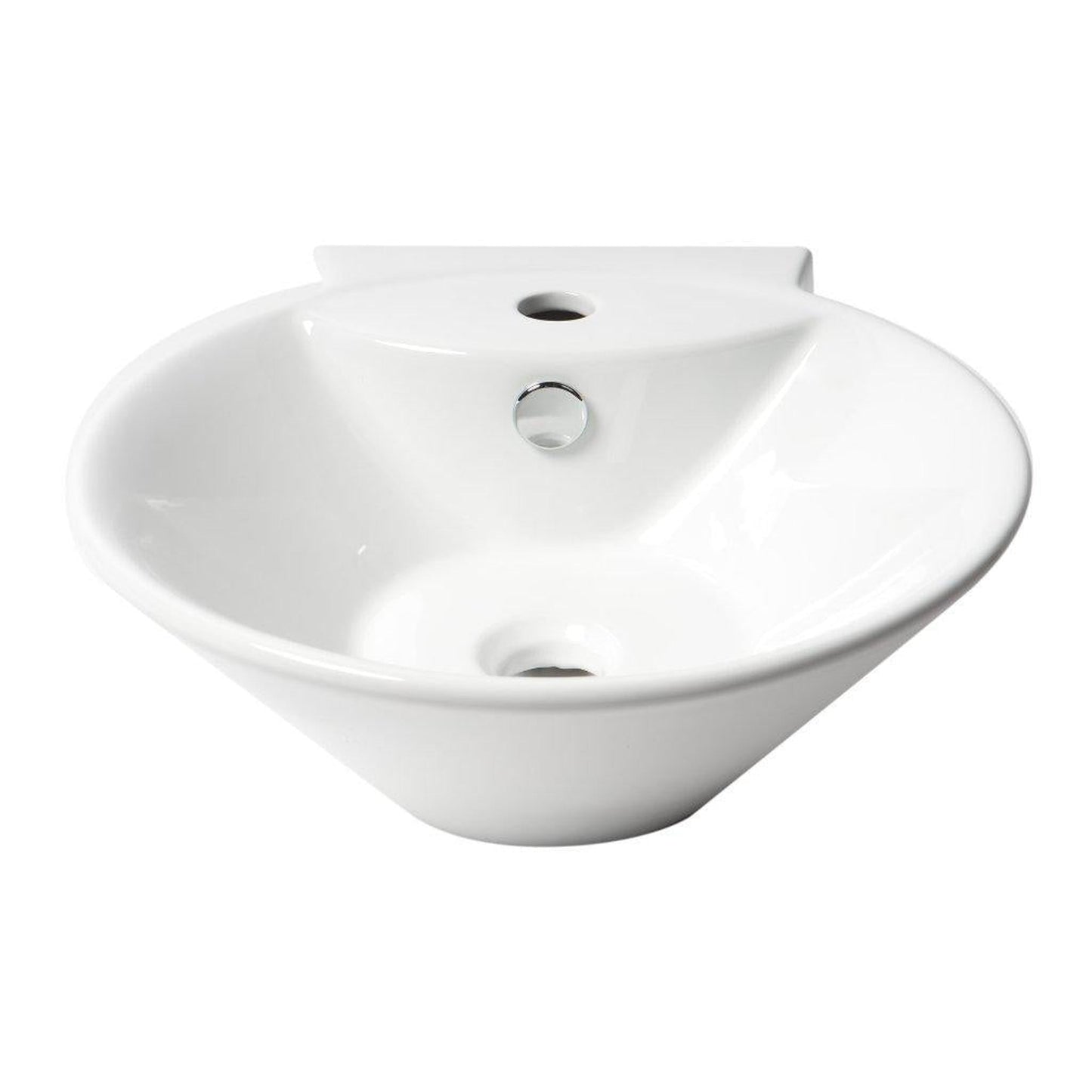 ALFI Brand ABC113 17" White Glossy Wall-Mounted Round Ceramic Bathroom Sink With Single Faucet Hole and Overflow