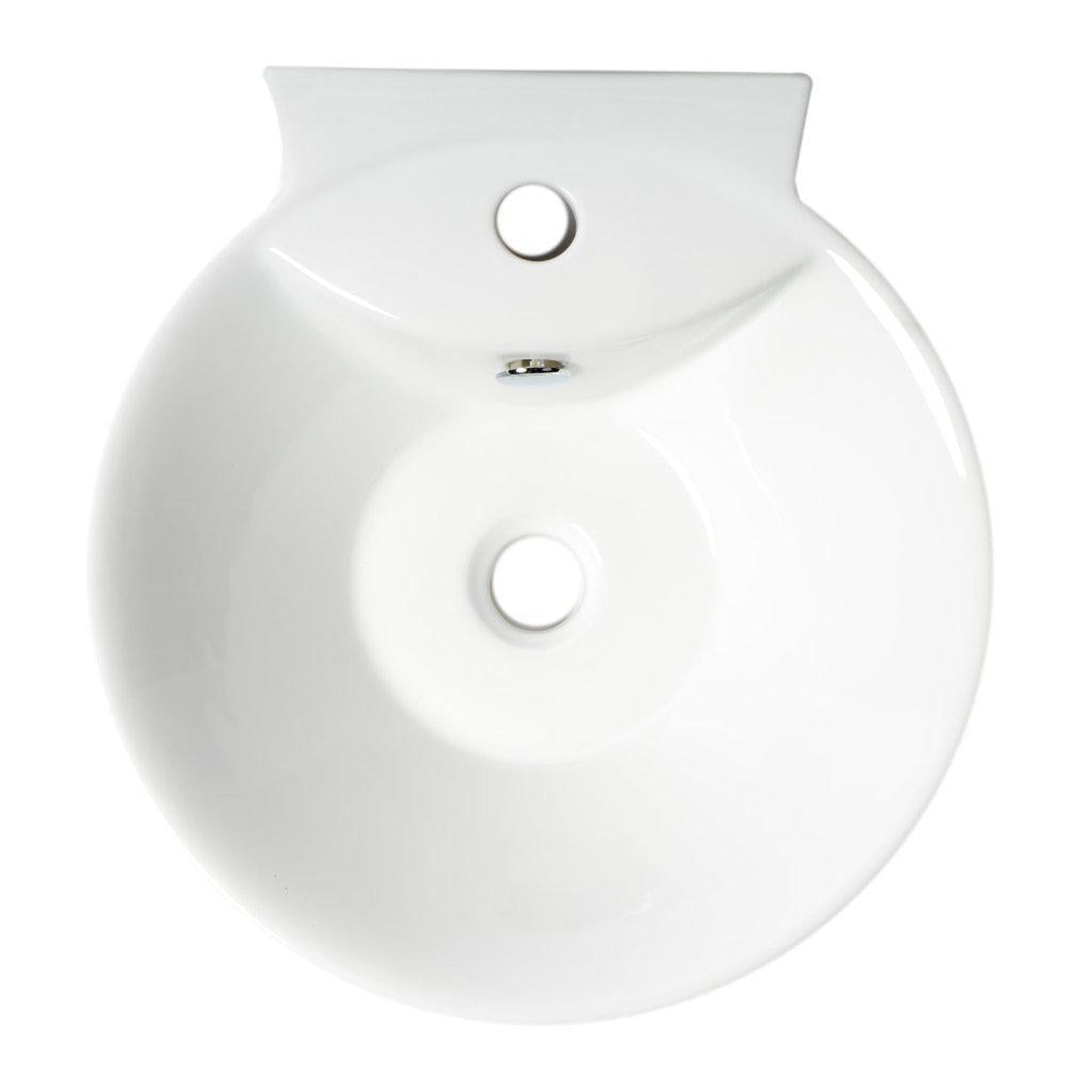 ALFI Brand ABC113 17" White Glossy Wall-Mounted Round Ceramic Bathroom Sink With Single Faucet Hole and Overflow