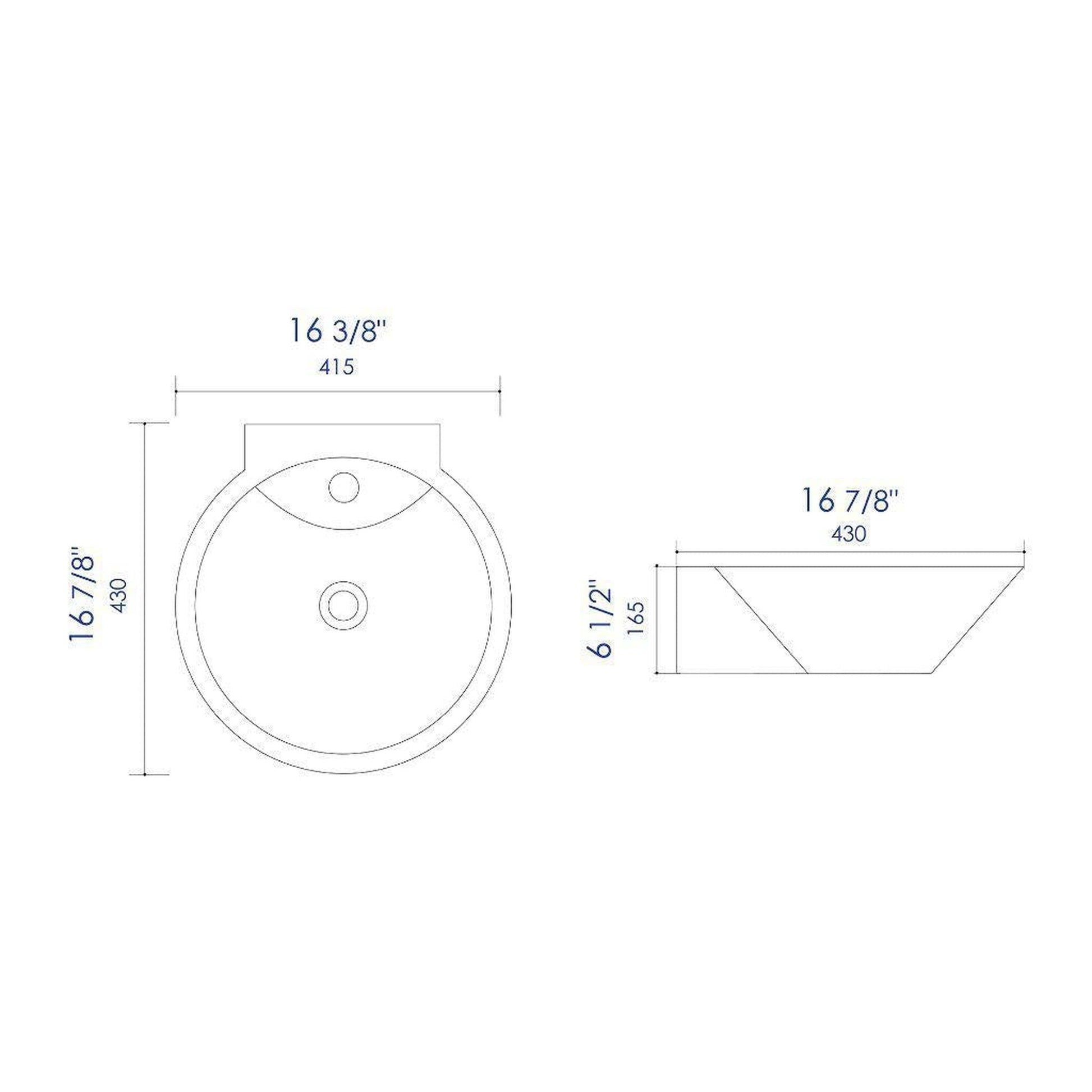 ALFI Brand ABC113 17" White Glossy Wall-Mounted Round Ceramic Bathroom Sink With Single Faucet Hole and Overflow